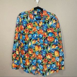 Gap Vintage Cotton Floral Bright Tulip Button Up Shirt.